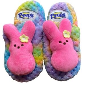 Peeps Kids Rainbow Tie Dye Plush Bunny Slippers Pink‎ Easter Medium 13-1